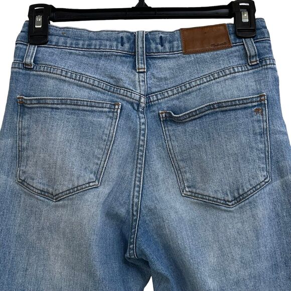 Madewell SZ 23 The High-Rise Slim Crop Boyjean Jeans Distressed Frayed Hems Blue - Picture 6 of 12